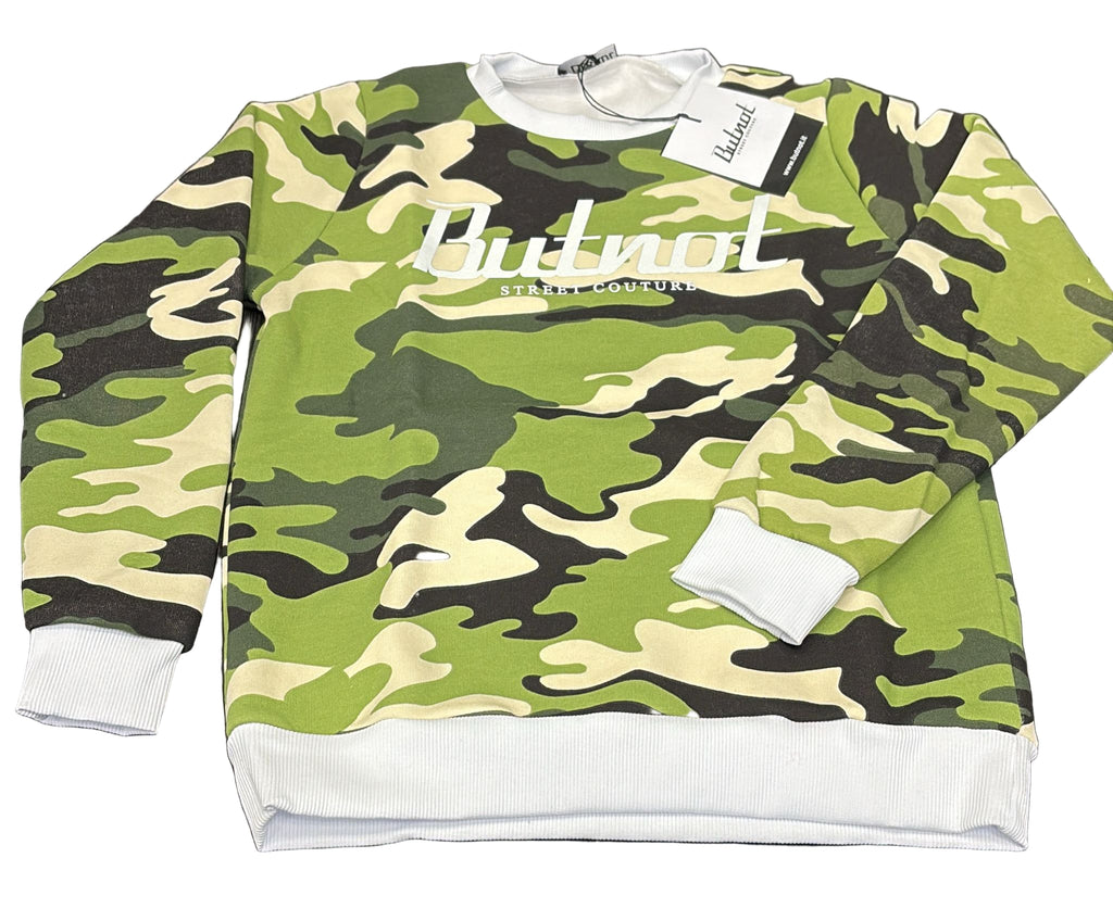 FELPA BUTNOT BAMBINO FELPATA STAMPA MILITARE SCRITTA CENTRALE , GIROCOLLO