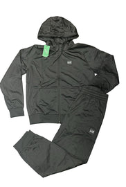 TUTA COMPLETA EA7 UOMO ACETATA CON CAPPUCCIO E LOGO LATO CUORE E RETRO BIANCO