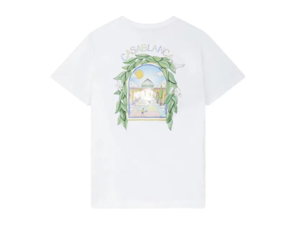 T-SHIRT CASABLANCA UNISEX COTONE CON L'ARCO DI TENNIS LATO CUORE E RETRO GRANDE