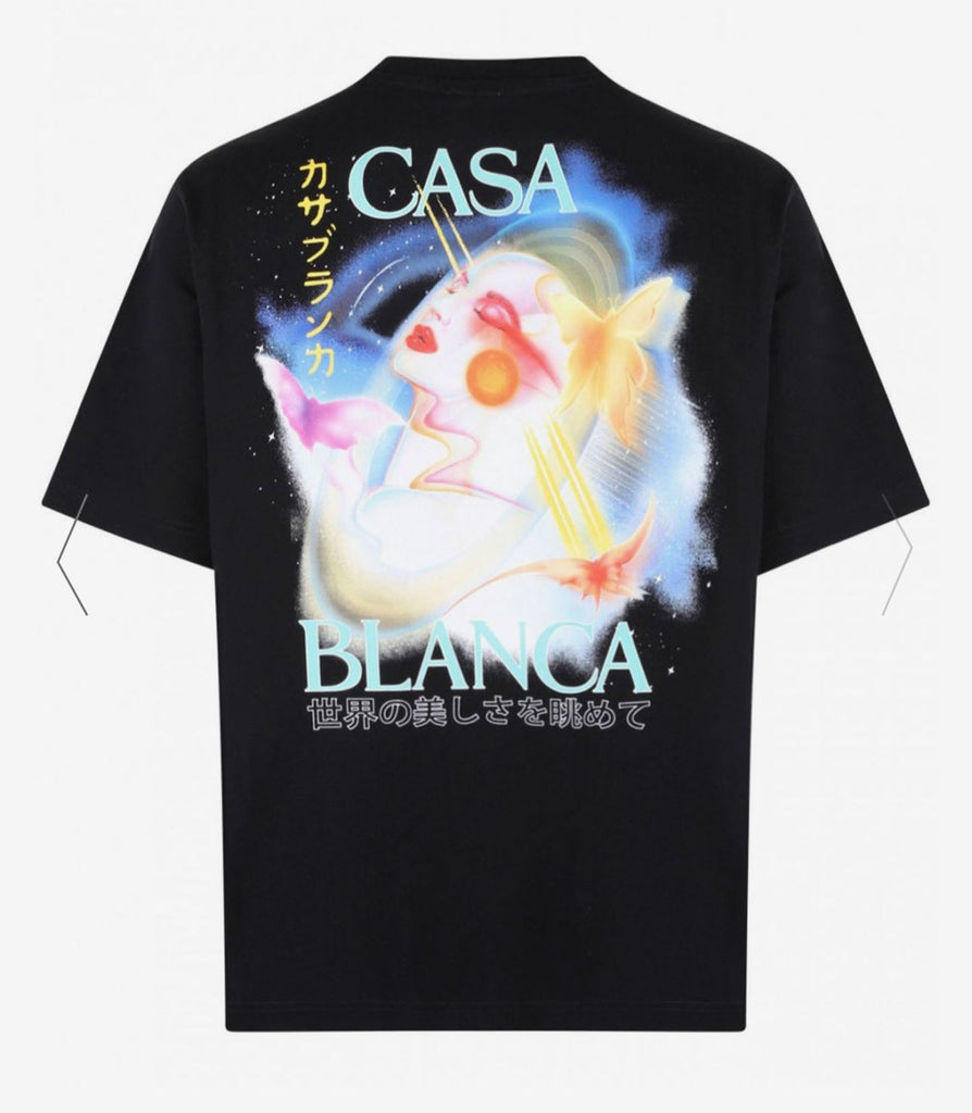 T-SHIRT CASABLANCA UNISEX COTONE CON LOGO FATA COLORATA LATO CUORE E RETRO GRANDE