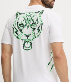 T-SHIRT PLEIN SPORT UOMO COTONE CON TIGRE RETRO VERDE