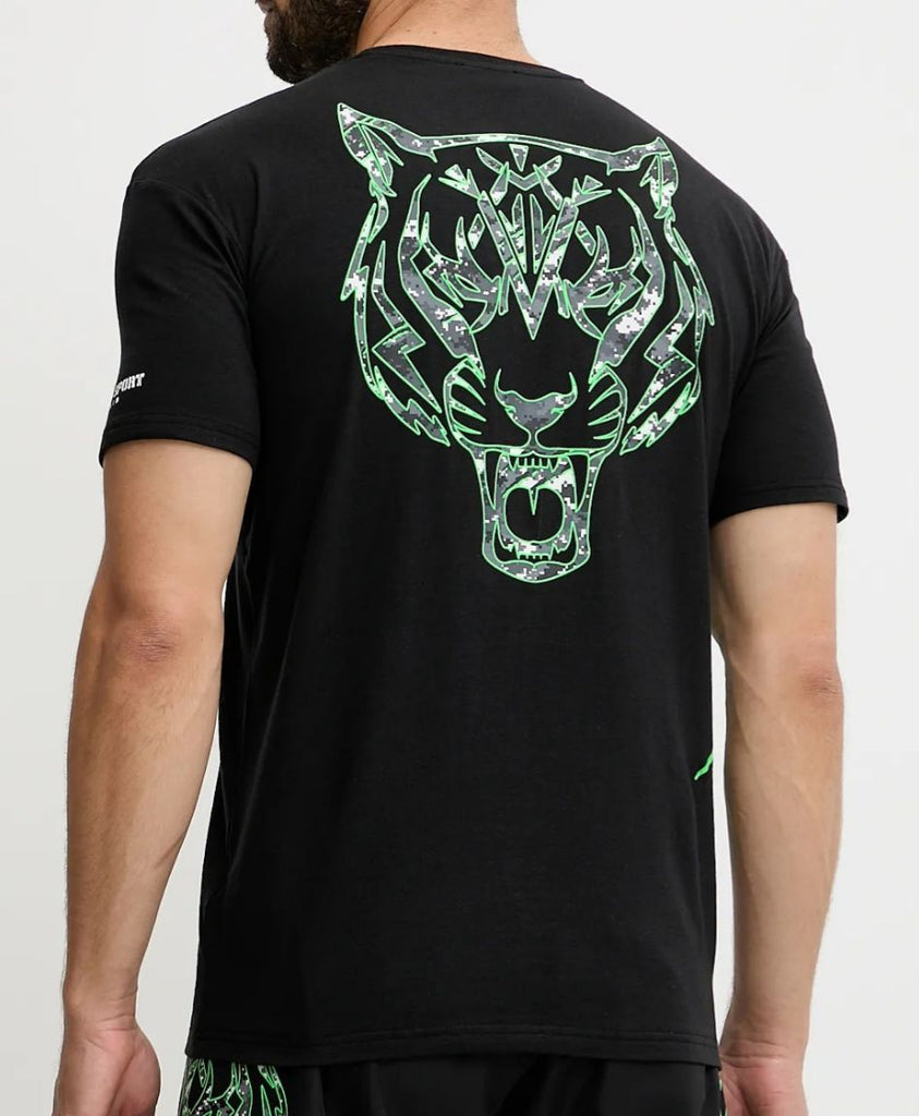 T-SHIRT PLEIN SPORT UOMO COTONE CON TIGRE RETRO VERDE