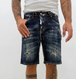 JEANS CIANOTIC BERMUDA SABBIATO CON SCHIZZI PITTURA