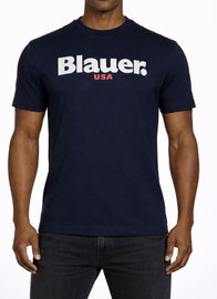 T-SHIRT BLAUER CON SCRITTA CENTRALE E USA