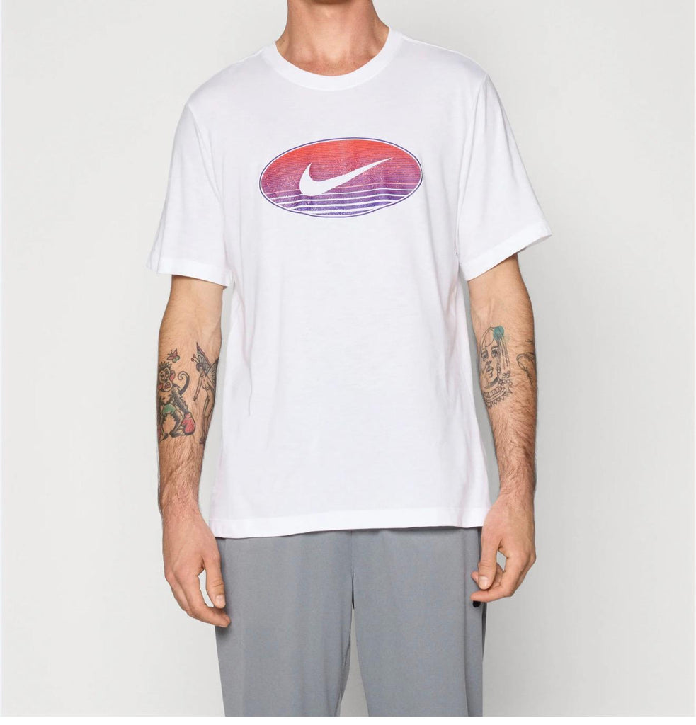 T-SHIRT NIKE LOGO CENTRALE CERCHIATO SFONDO RIGATO