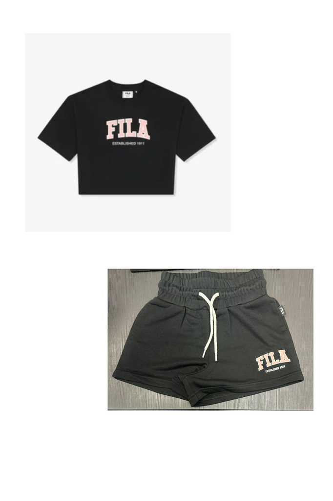 COMPLETO FILA CON SCRITTA CENTRALE STAMPATA , T-SHIRT CROP TOP