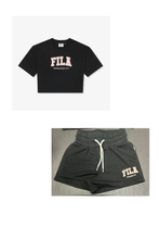 Carica l'immagine nel visualizzatore di Gallery, COMPLETO FILA CON SCRITTA CENTRALE STAMPATA , T-SHIRT CROP TOP