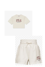 Carica l'immagine nel visualizzatore di Gallery, COMPLETO FILA CON SCRITTA CENTRALE STAMPATA , T-SHIRT CROP TOP
