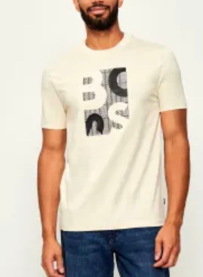 T-SHIRT BOSS CON SCRITTA CENTRALE GOMMA RIGATA