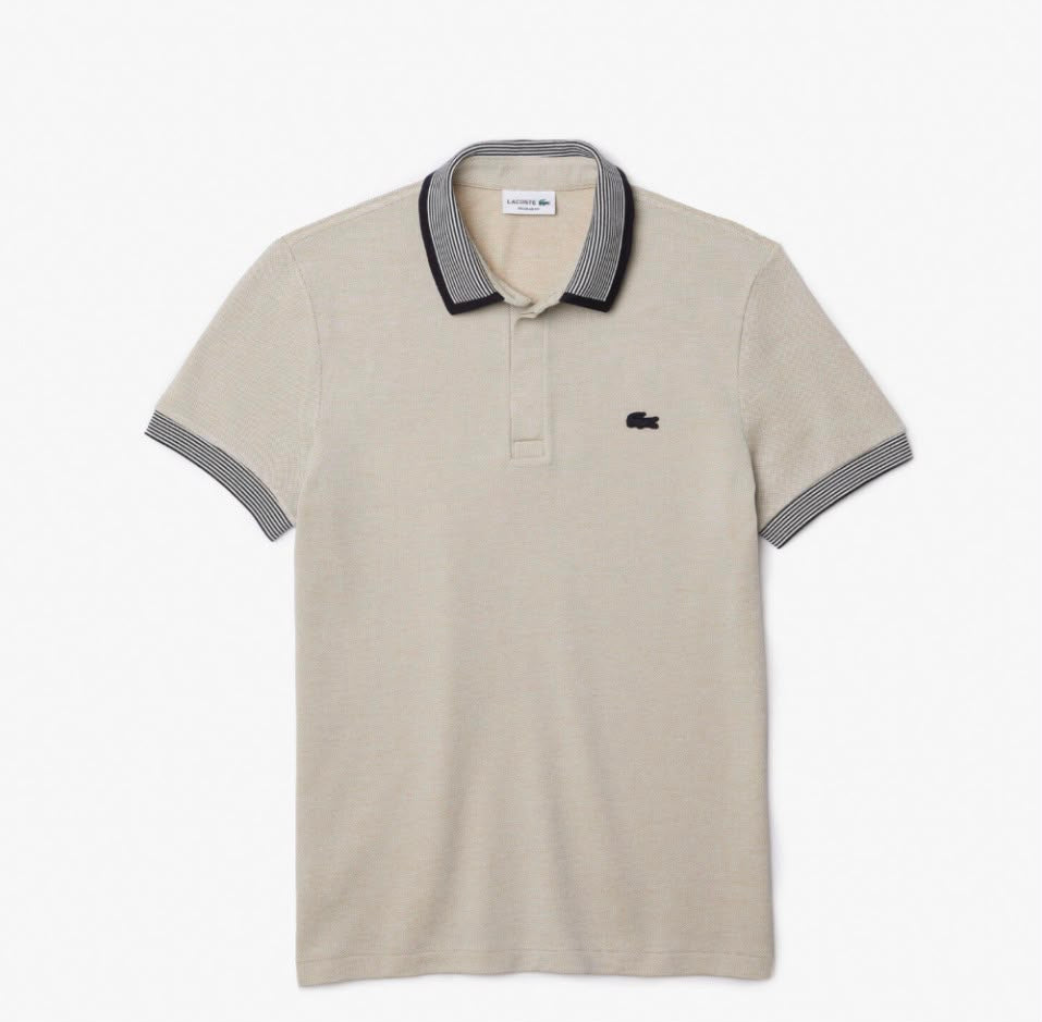 POLO LACOSTE CON STRISCE COLLETTO E LOGO LATO CUORE NERO