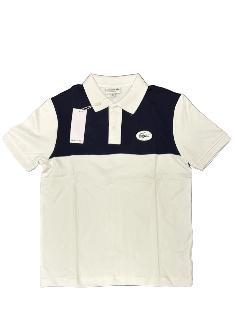 POLO LACOSTE CON FASCIA BLU E LOGO CERCHIATO