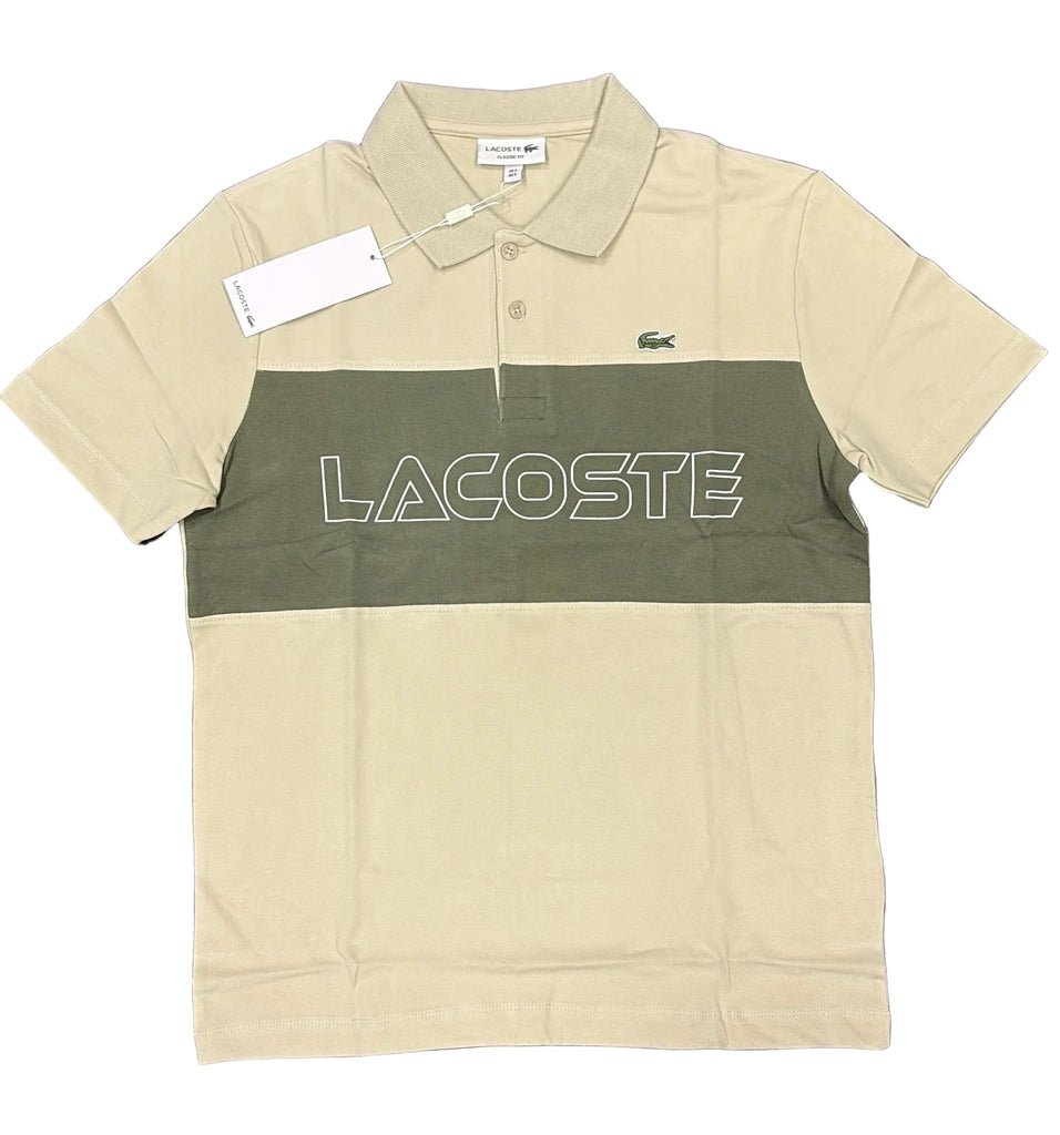 POLO LACOSTE BICOLOR CON SCRITTA CENTRALE