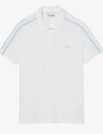 POLO LACOSTE CON BORDO E COCCODRILLO LATO CUORE CELESTE E SCRITTA MANICA