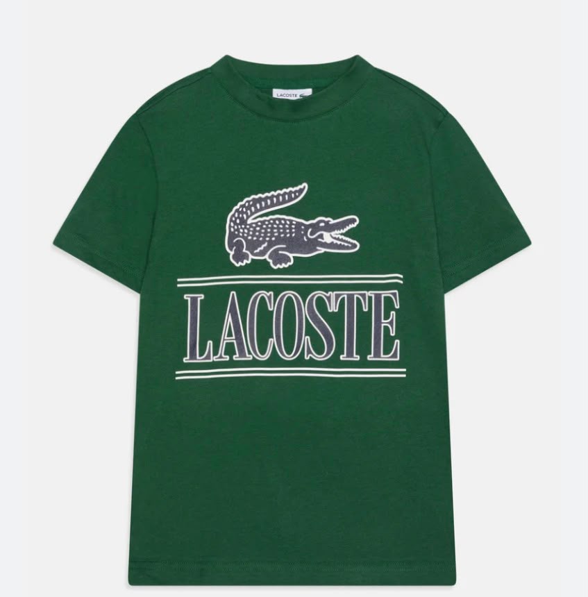 T-SHIRT LACOSTE CON STEMMA E SCRITTA NERA