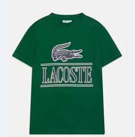 T-SHIRT LACOSTE CON STEMMA E SCRITTA NERA