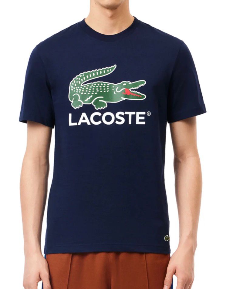 T-SHIRT LACOSTE CON COCCODRILLO E SCRITTA CENTRALE STAMPATA