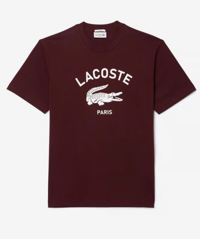 T-SHIRT LACOSTE CON SCRITTA E COCCODRILLO GOMMA BIANCO