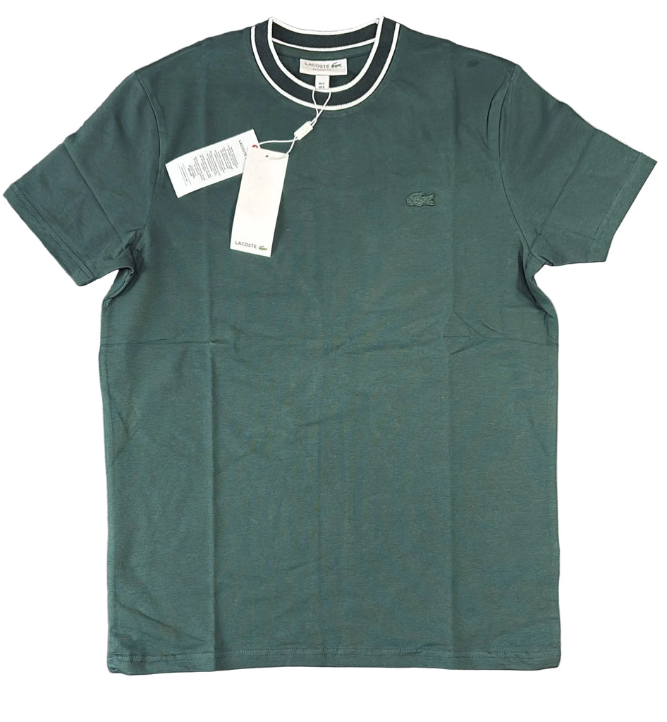 T-SHIRT LACOSTE CON COLLETTO BORDO BIANCO LOGO LATO CUORE VERDE