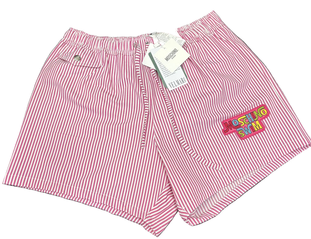 COSTUME MOSCHINO A STRISCE CON LOGO SULLA COSCIA CUCITO