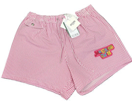 COSTUME MOSCHINO A STRISCE CON LOGO SULLA COSCIA CUCITO