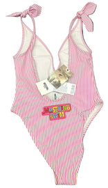 COSTUME MOSCHINO A RIGHE BIANCHE E ROSS LOGO CENTRALE RETRO