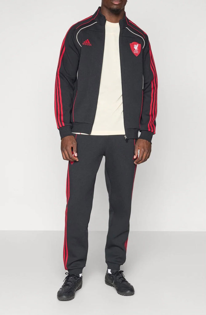 TUTA COMPLETA ADIDAS X LIVERPOOL CON BANDA ROSSA SENZA CAPPUCCIO, FELPATA