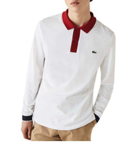 Carica l&#39;immagine nel visualizzatore di Gallery, POLO LACOSTE UOMO COTONE ,  COLLO E MANICA BORDEAUX  E LOGO LATO CUORE CUCITO