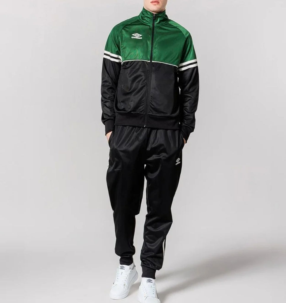 TUTA COMPLETA UMBRO UOMO ACETATA CON ZIP BICOLOR VERDE/NERA