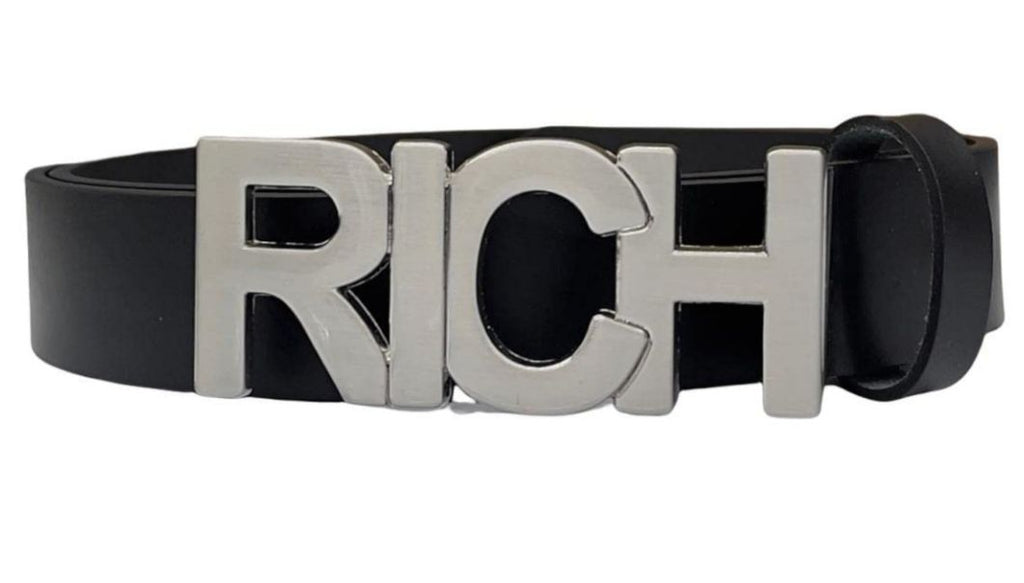 CINTURA RICHMOND CON SCRITTA ARGENTO SULLA CHIUSURA
