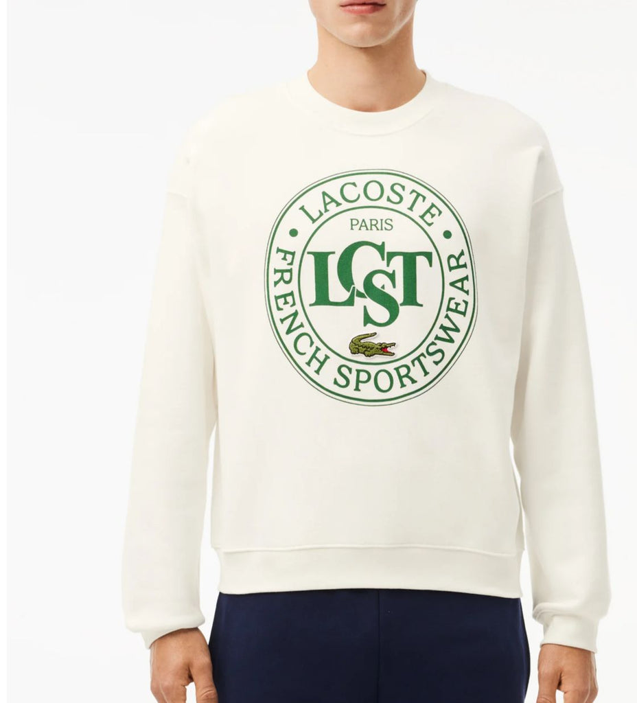 FELPA LACOSTE UOMO, COTONE, CON LOGO CERCHIO VERDE CON COCCODRILLO GRANDE