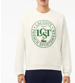 FELPA LACOSTE UOMO, COTONE, CON LOGO CERCHIO VERDE CON COCCODRILLO GRANDE