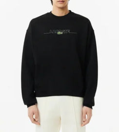 FELPA LACOSTE UOMO COTONE , GIROCOLLO, CON SCRITTA CENTRALE TRATTEGGIATA CUCITA E COCCODRILLO CENTRALE