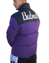 Carica l&#39;immagine nel visualizzatore di Gallery, GIUBBINO BUTNOT UOMO PIUMINO CON BANDA NERA SCRITTA LATO CUORE E SPALLE