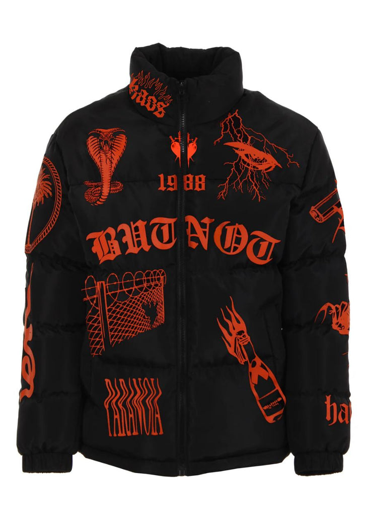 GIUBBINO BUTNOT UOMO PIUMINO CON SERPENTI E SCRITTE ROSSE