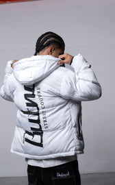 GIUBBINO BUTNOT UOMO PIUMINO CON SCRITTA LUNGO SCHIENA E CAPPUCCIO