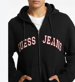 FELPA GUESS CON CAPPUCCIO E ZIP E LOGO CENTRALE COLORATO CON PELUCHE