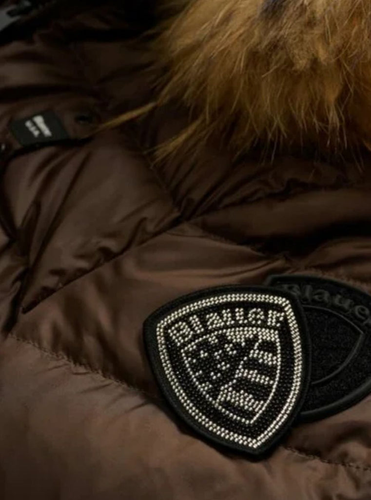 GIUBBINO BLAUER CON PELLICCIA E LOGO BRILLANTINATO