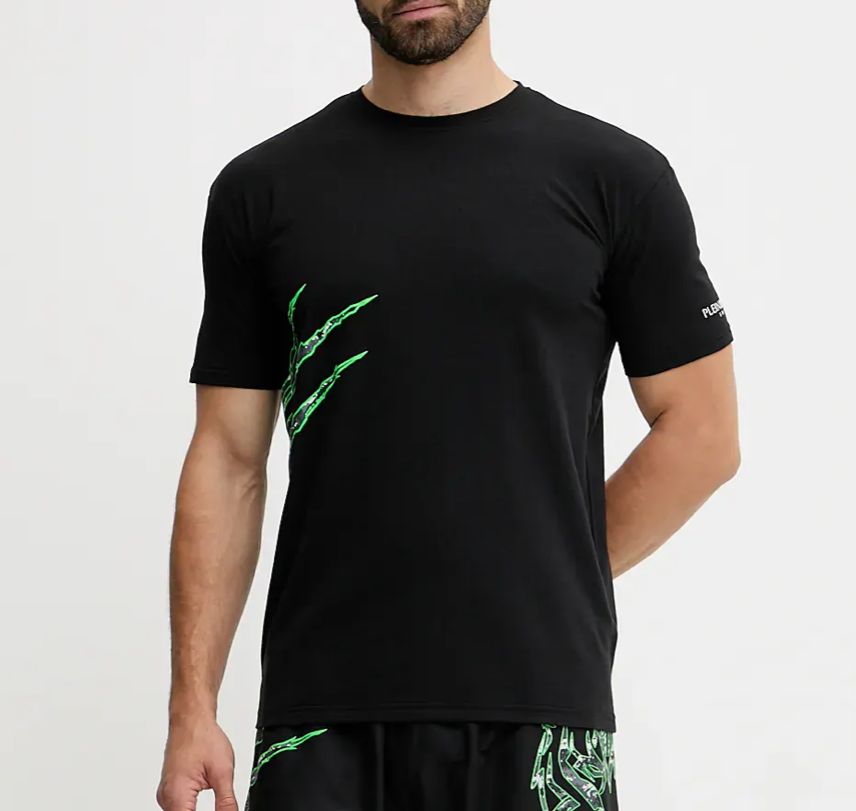 T-SHIRT PLEIN SPORT UOMO COTONE CON TIGRE RETRO VERDE