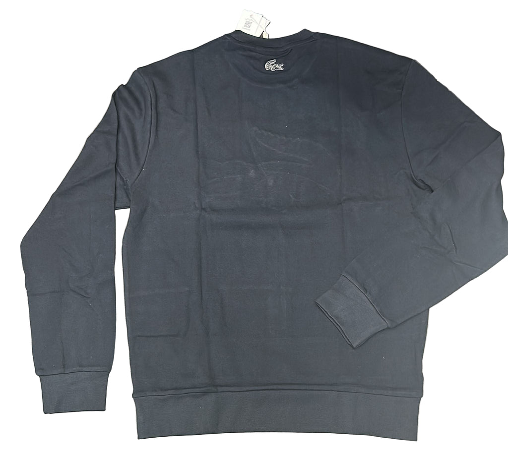 FELPA LACOSTE UOMO COTONE , GIROCOLLO, CON COCCODRILLO GRANDE CUCITO BLU