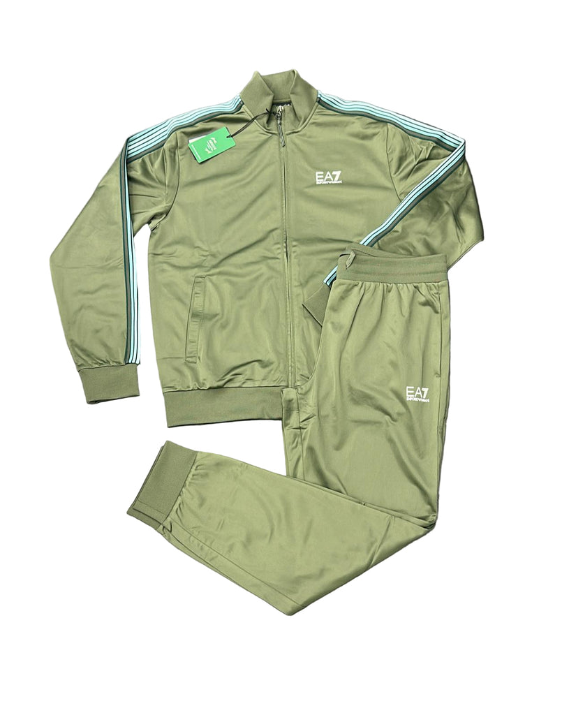 TUTA COMPLETA EA7 UOMO ACETATA GIROCOLLO CON BANDE SULLE SPALLE E LOGO LATO CUORE