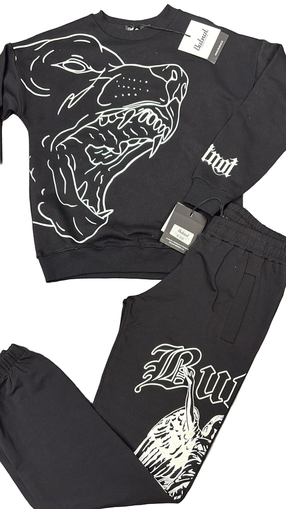 TUTA COMPLETA BUTNOT BAMBINO FELPATA CON CANE STAMPATO