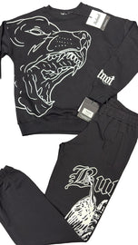 TUTA COMPLETA BUTNOT BAMBINO FELPATA CON CANE STAMPATO