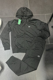 TUTA COMPLETA EA7 UOMO ACETATA CON CAPPUCCIO E LOGO LATO CUORE E RETRO BIANCO