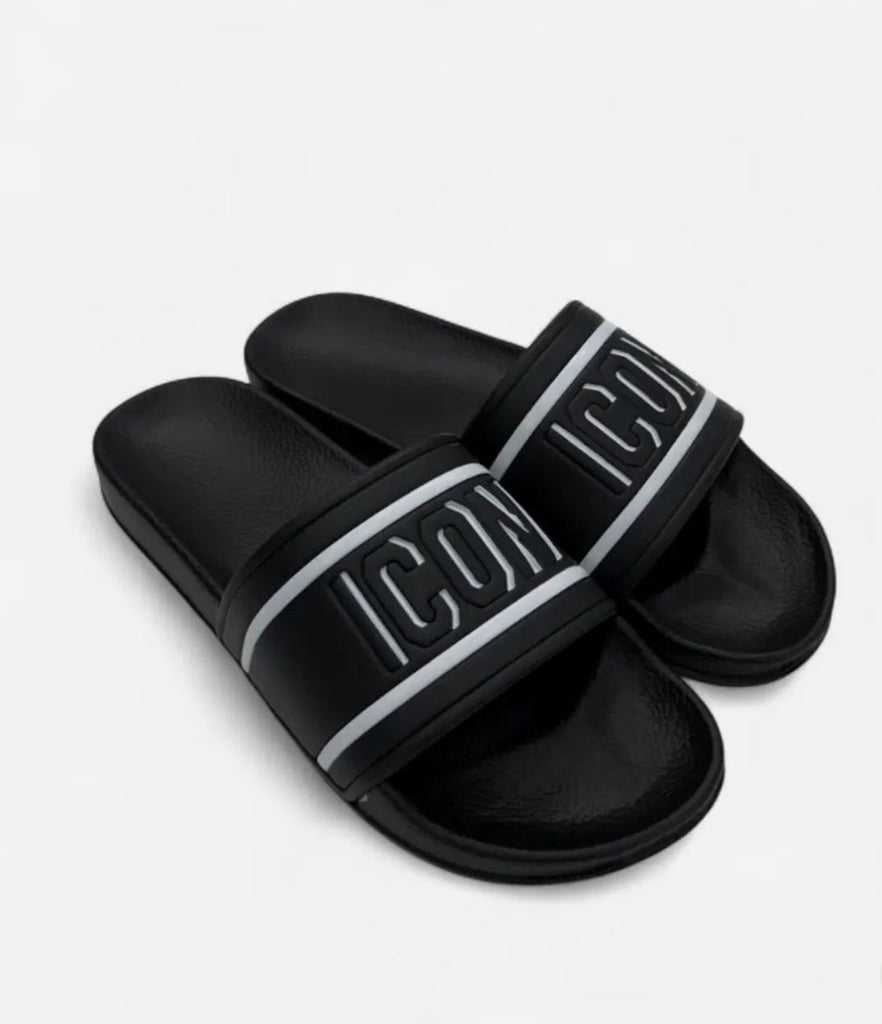 CIABATTE ICON CON FASCIA E SCRITTA DOPPIA BLACK/WHITE