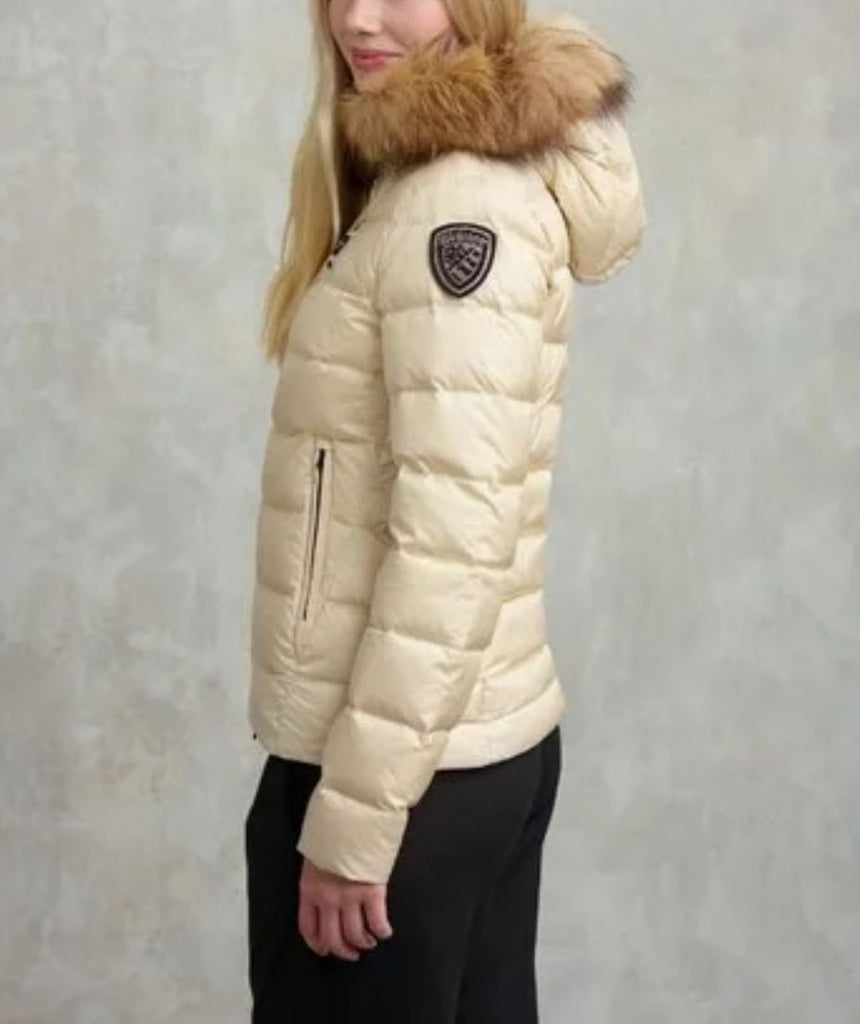 GIUBBINO BLAUER CON PELLICCIA E LOGO BRILLANTINATO