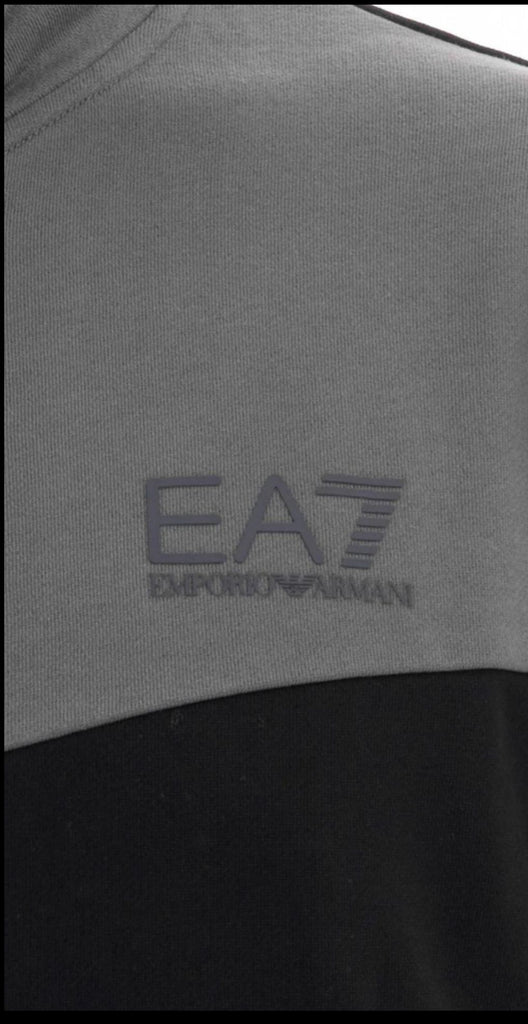 TUTA COMPLETA EMPORIO ARMANI UOMO FELPATA  CON ZIP E CAPPUCCIO NERO GRIGIO
